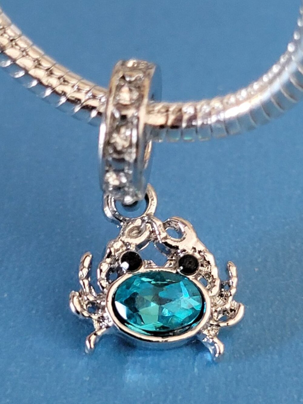 New! For Pandora Charm Bracelet Aqua Blue and Silver Color Crab Dangle Charm - Picture 4 of 4